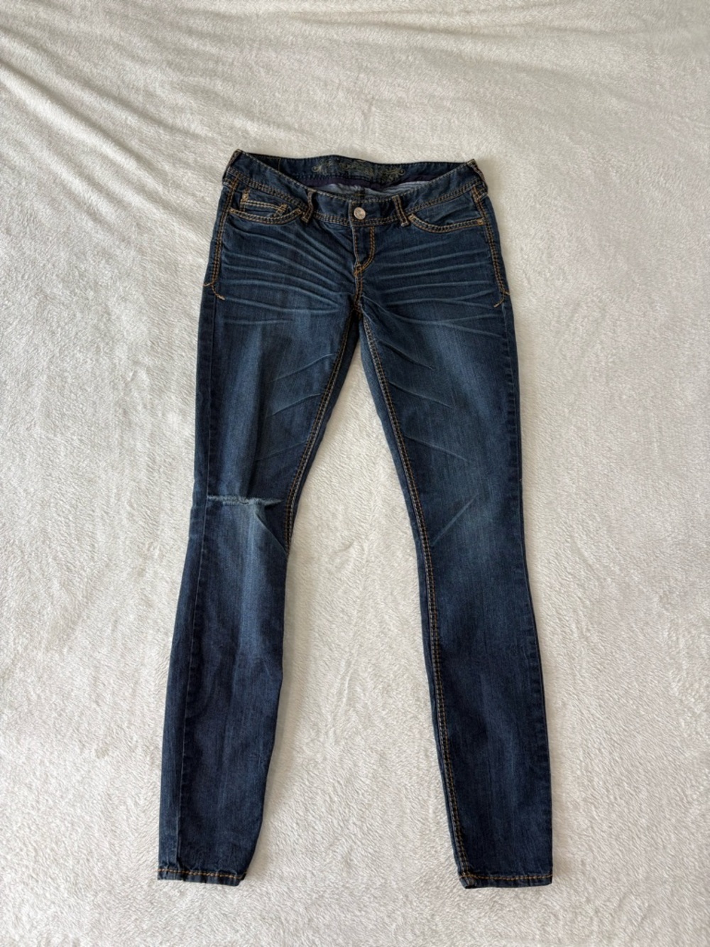 Y2K Express Low Rise Ultra Skinny Jeans Womens Size 8 Contrast Stitch